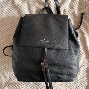 Kate Spade Large Black Drawstring Leather Backpack